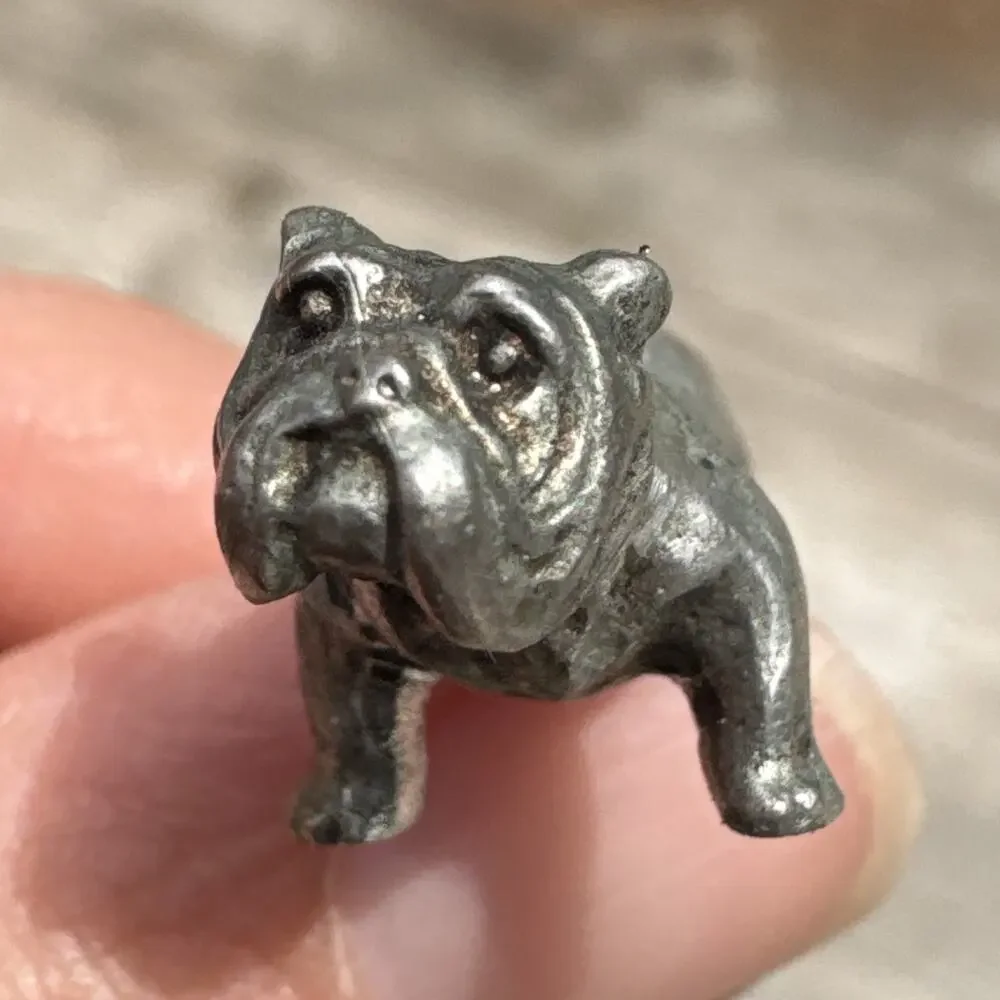 Vintage Solid Miniature Pewter Bulldog Figurine Signed Rawclif Pewter 1987